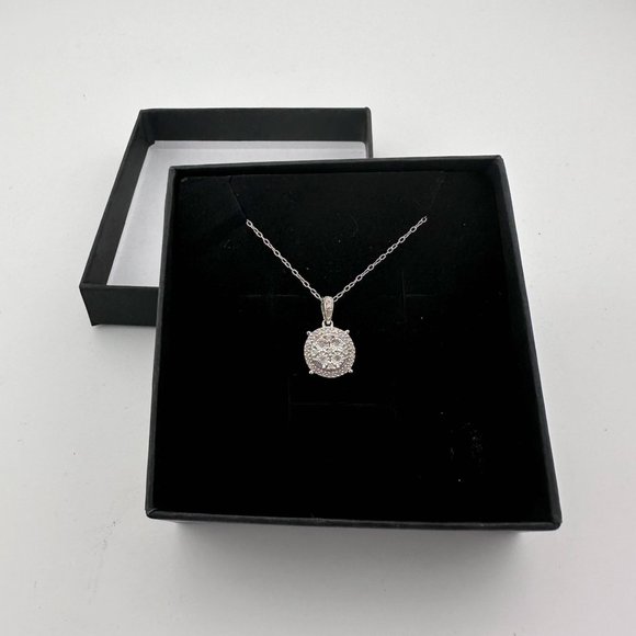 1/5 Carat Diamond Brilliance Diamond Cluster Pendant w Chain - Sterling Silver - Picture 7 of 7
